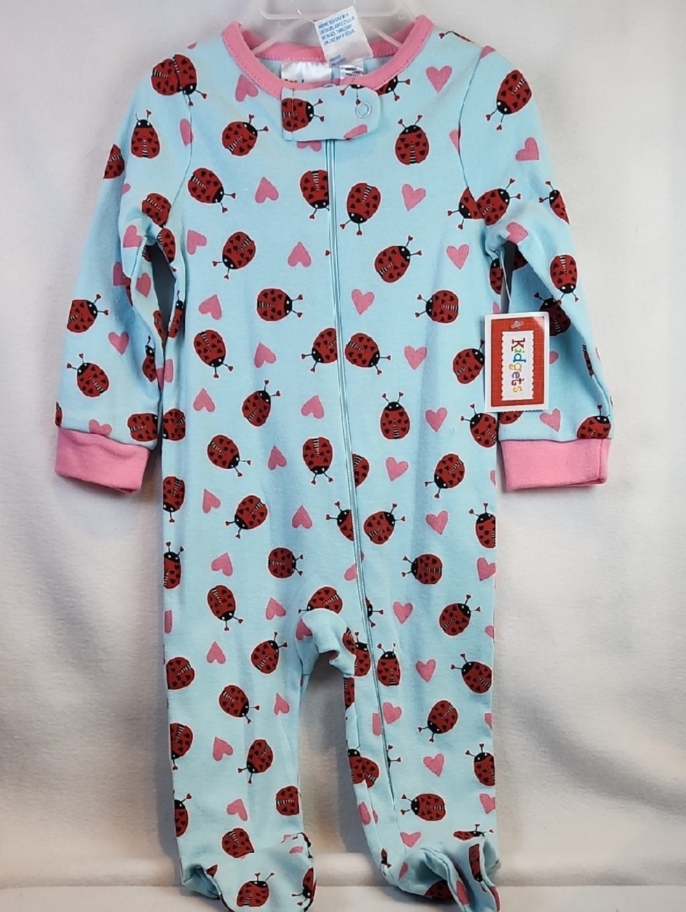 Kidgets Blue & Pink Ladybug Print One-Piece Pajamas W/Footies